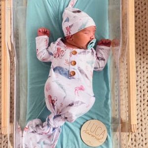 Caden Lane Sea Life Baby Knotted Gown & Hat Set